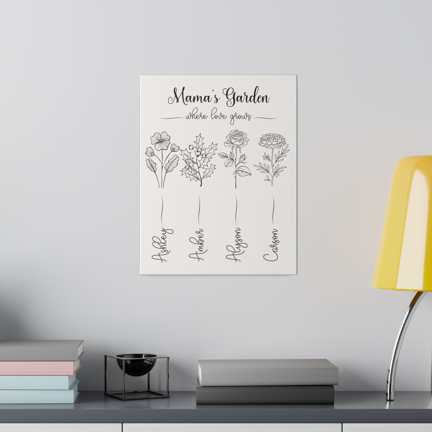 Kiesha's Garden black and white Matte Canvas, Stretched, 0.75"