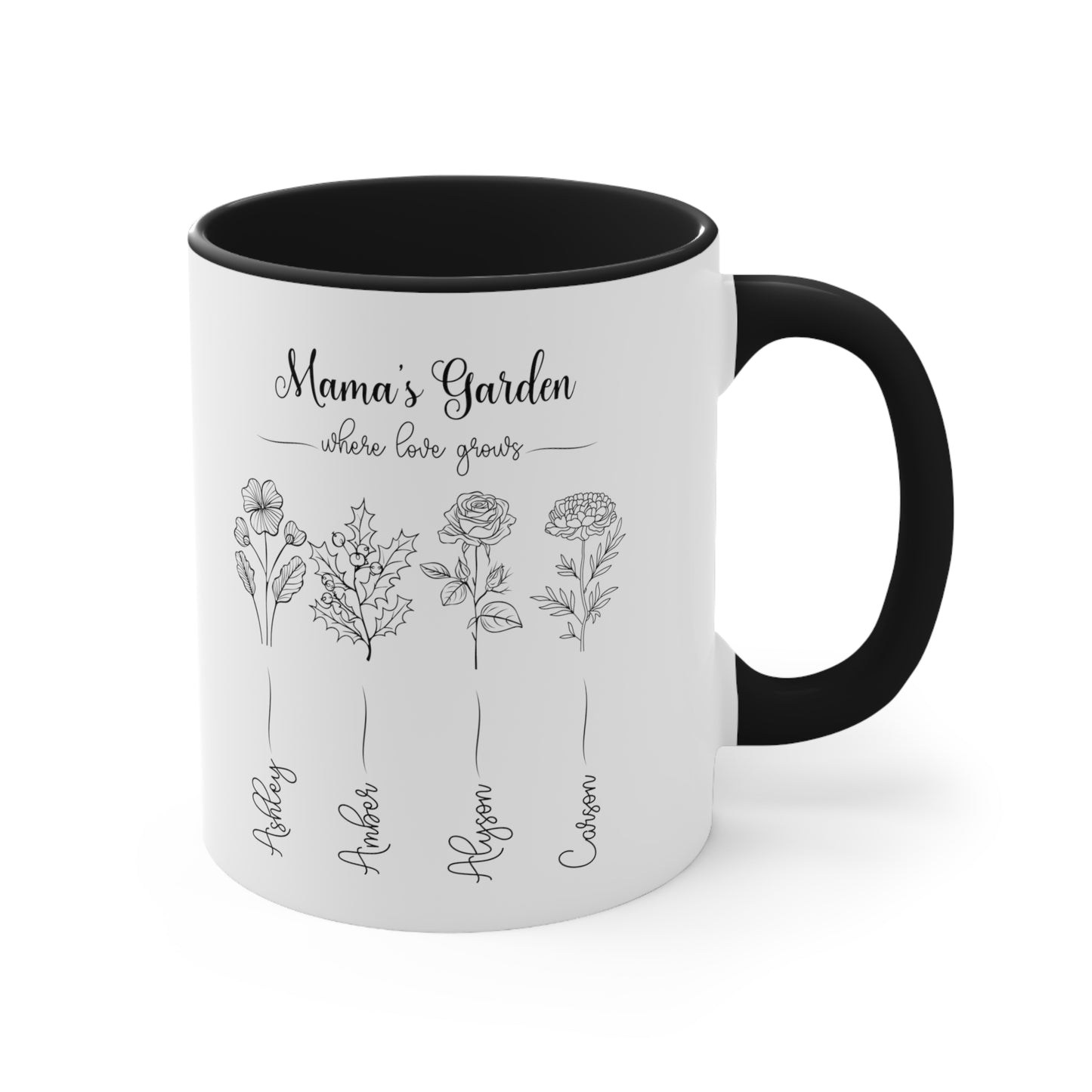 Kiesha's Garden Black and White Accent Coffee Mug, 11oz