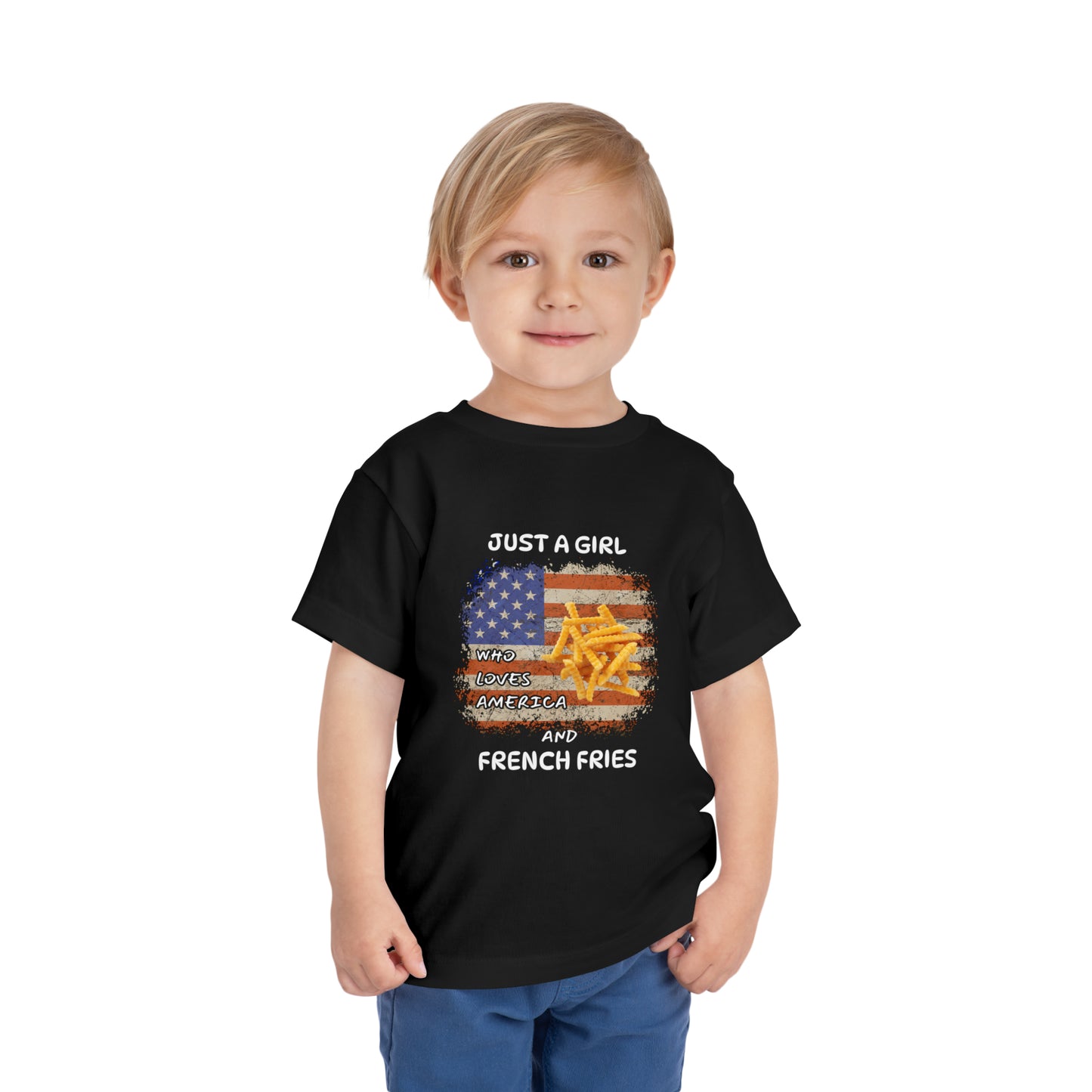 Just a Girl Who Loves America and French Fries - Toddler Short Sleeve Tee
