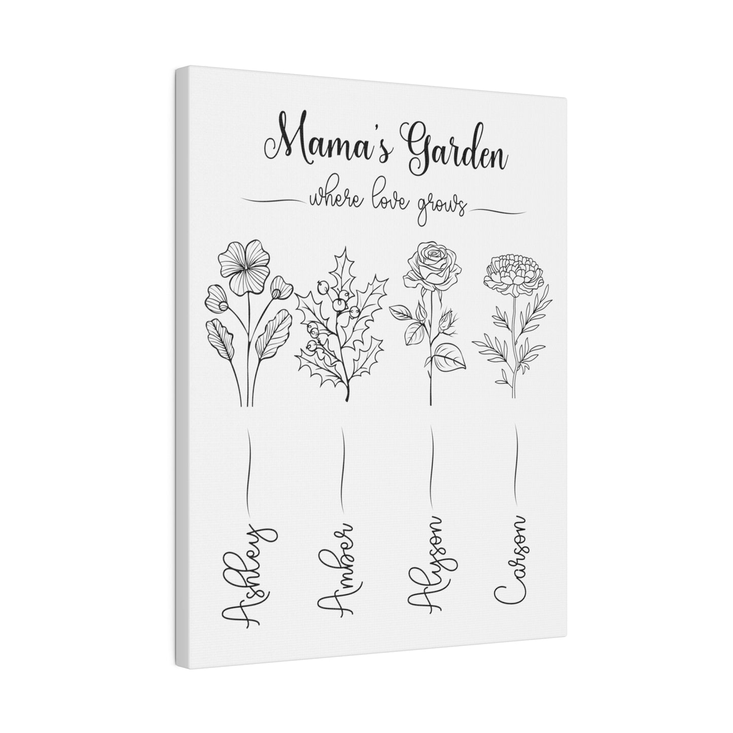 Kiesha's Garden black and white Matte Canvas, Stretched, 0.75"