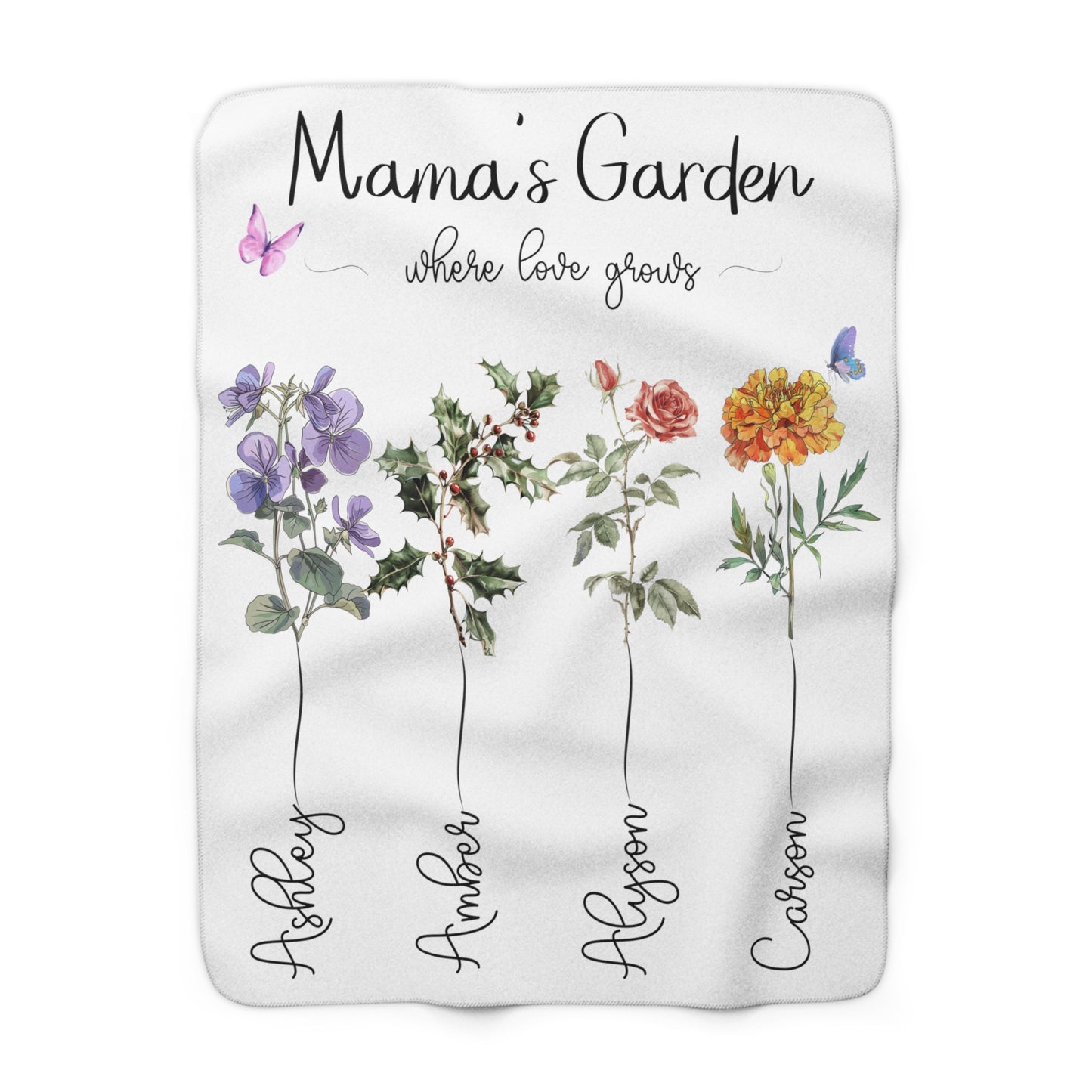 Birth Month Flower Sherpa Fleece Blanket
