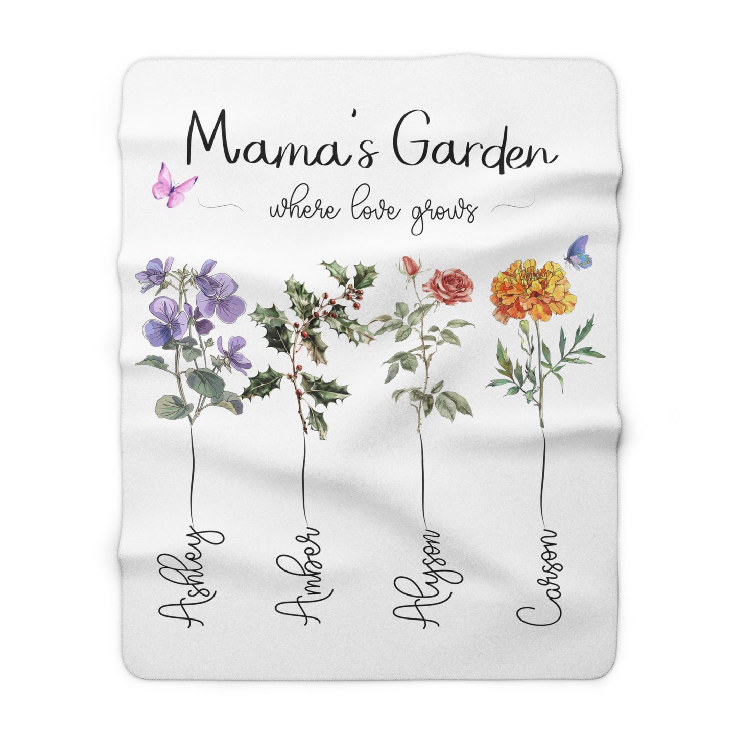 Birth Month Flower Sherpa Fleece Blanket