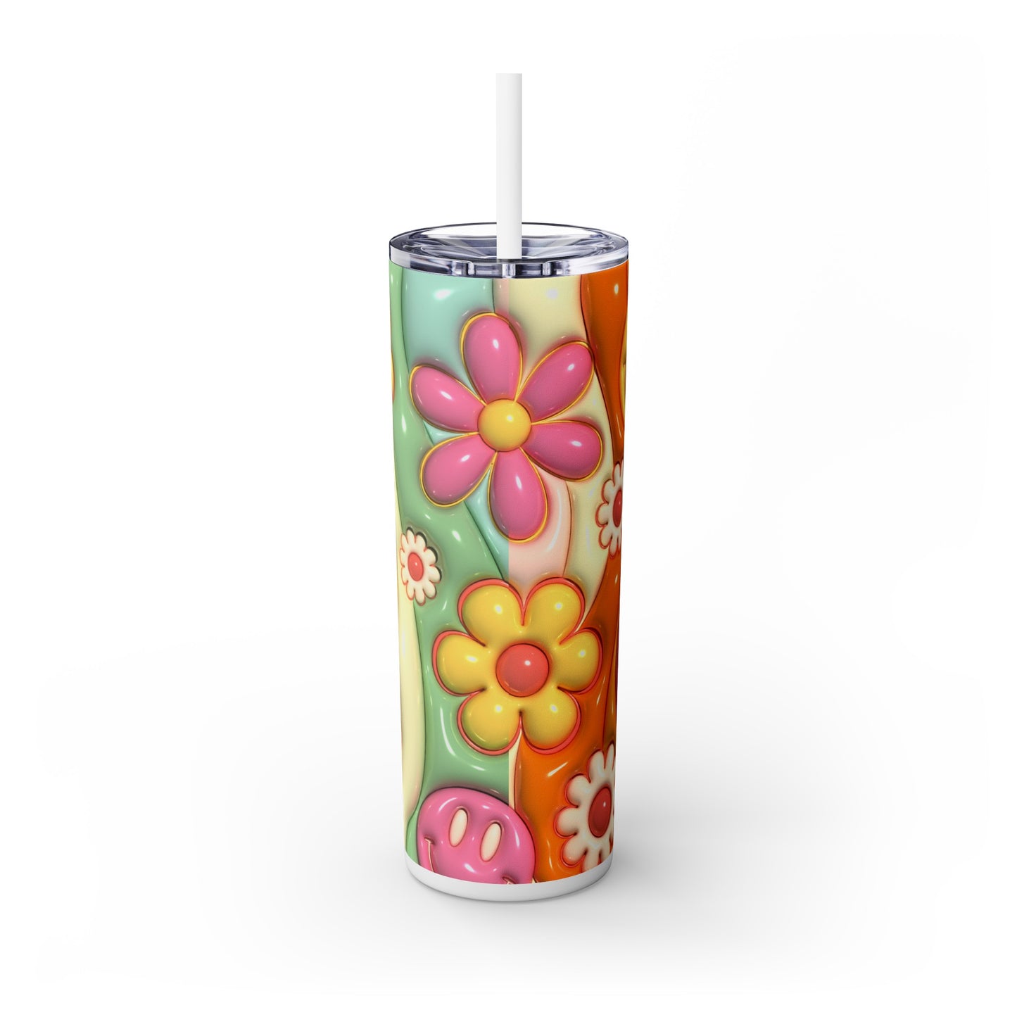 Inflated Smily Skinny Tumbler with Straw, 20oz