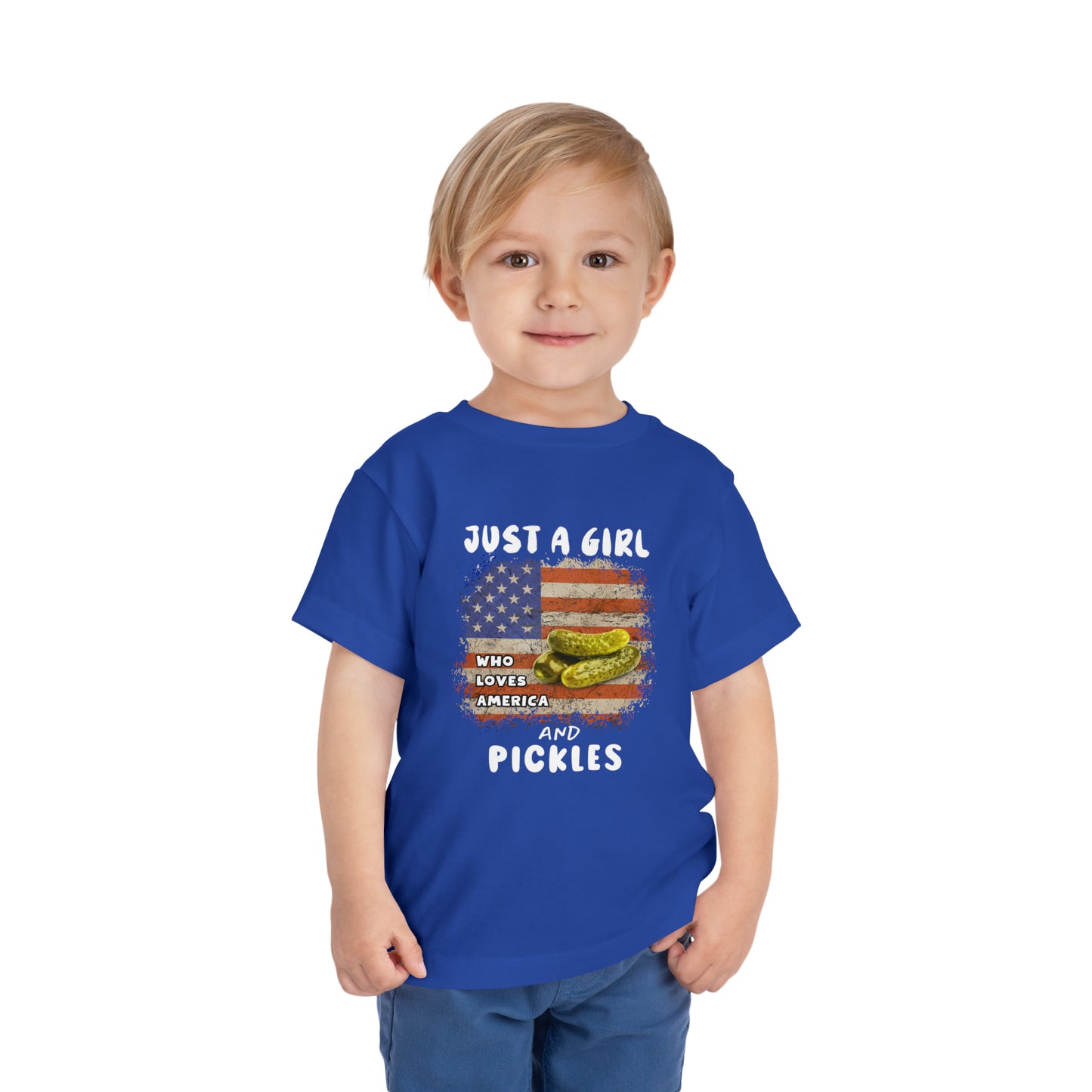 Just a Girl Who Loves America and Pickles Toddler Short Sleeve Tee
