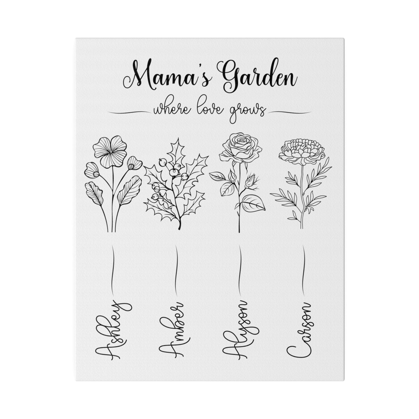 Kiesha's Garden black and white Matte Canvas, Stretched, 0.75"