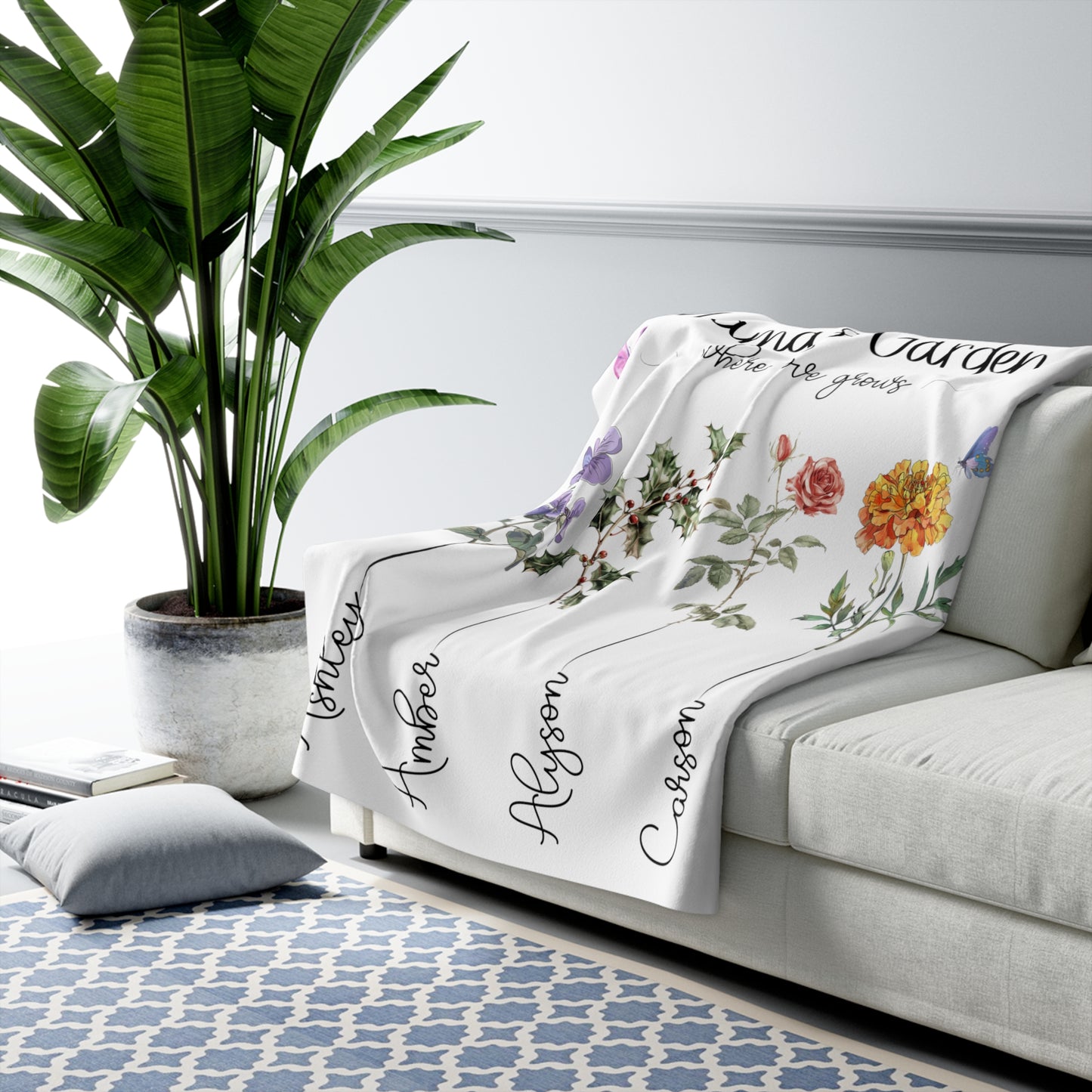 Birth Month Flower Sherpa Fleece Blanket