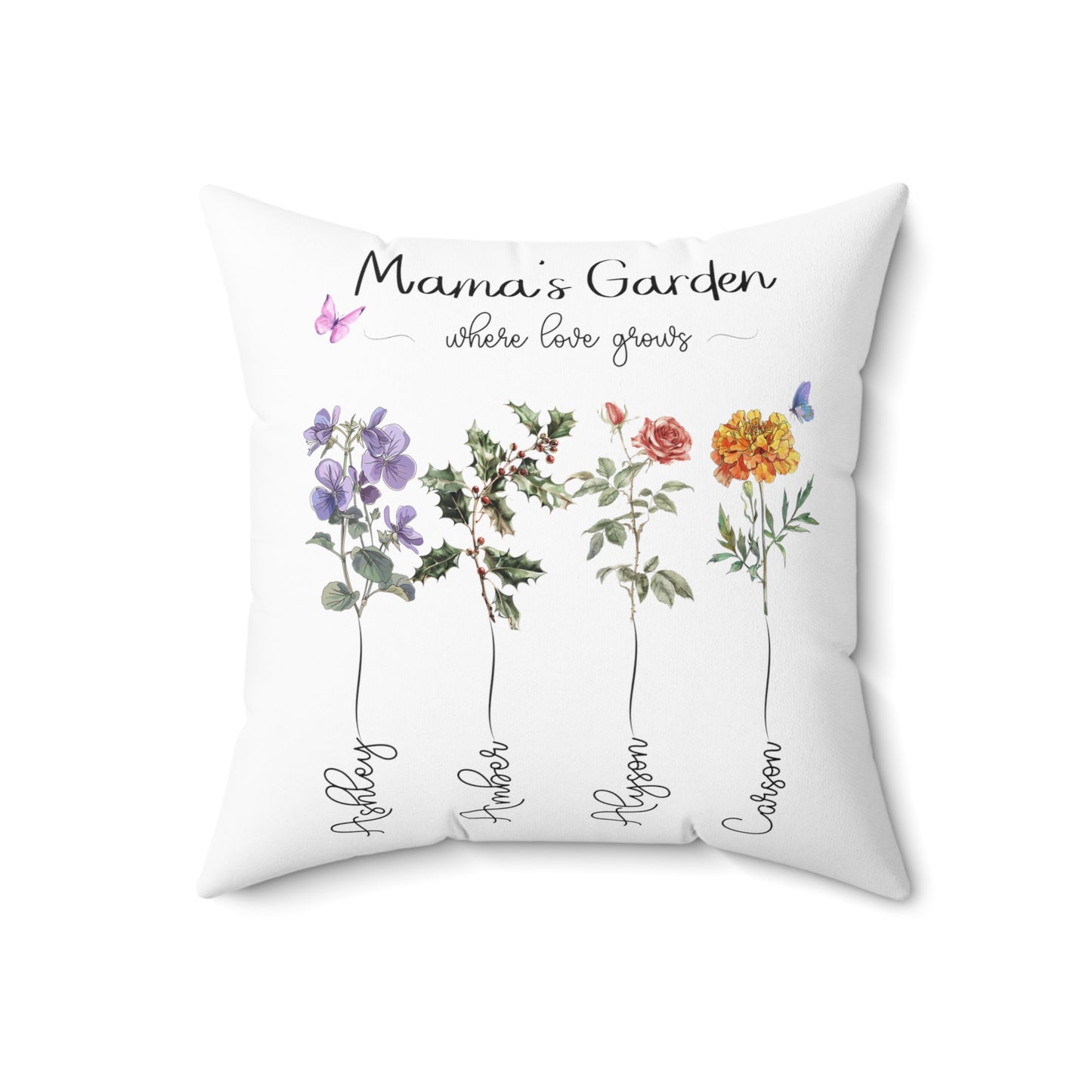 Birth Month Flower Spun Polyester Square Pillow