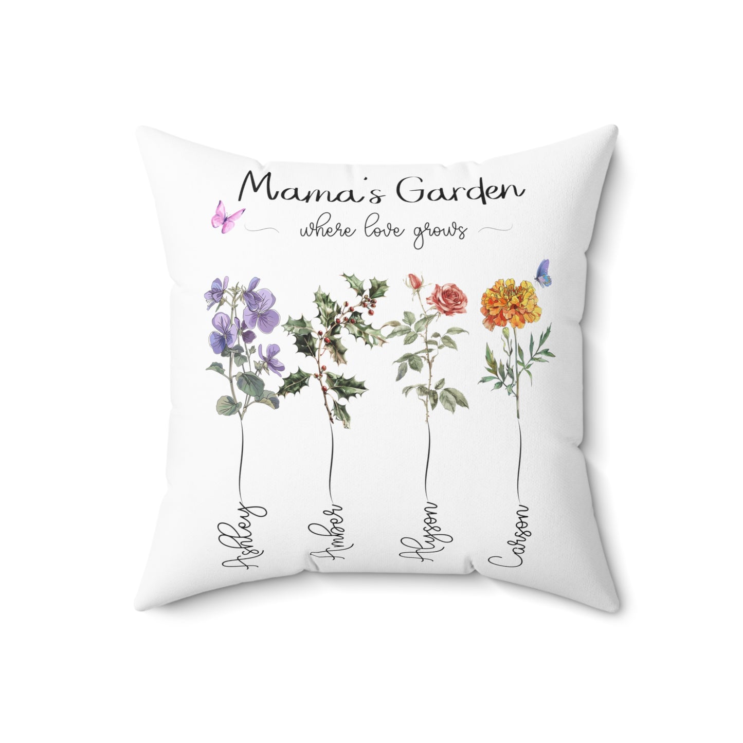 Birth Month Flower Spun Polyester Square Pillow