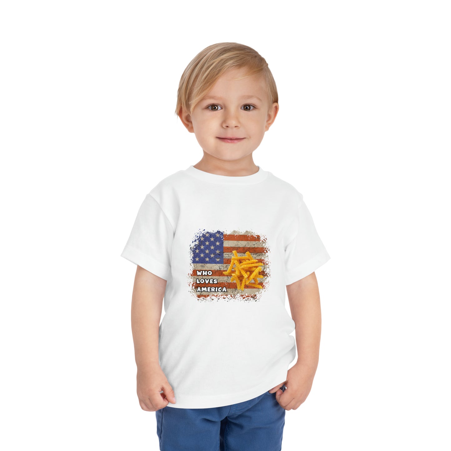 Just a Boy Who Loves America and French Fries Toddler Short Sleeve Tee