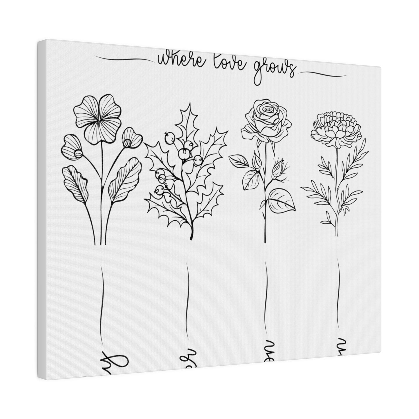 Kiesha's Garden black and white Matte Canvas, Stretched, 0.75"