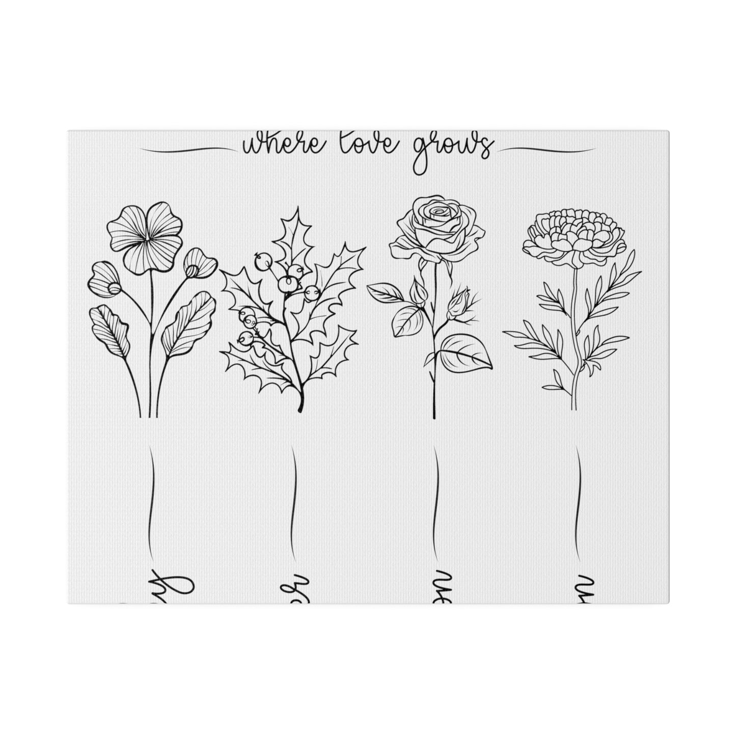 Kiesha's Garden black and white Matte Canvas, Stretched, 0.75"