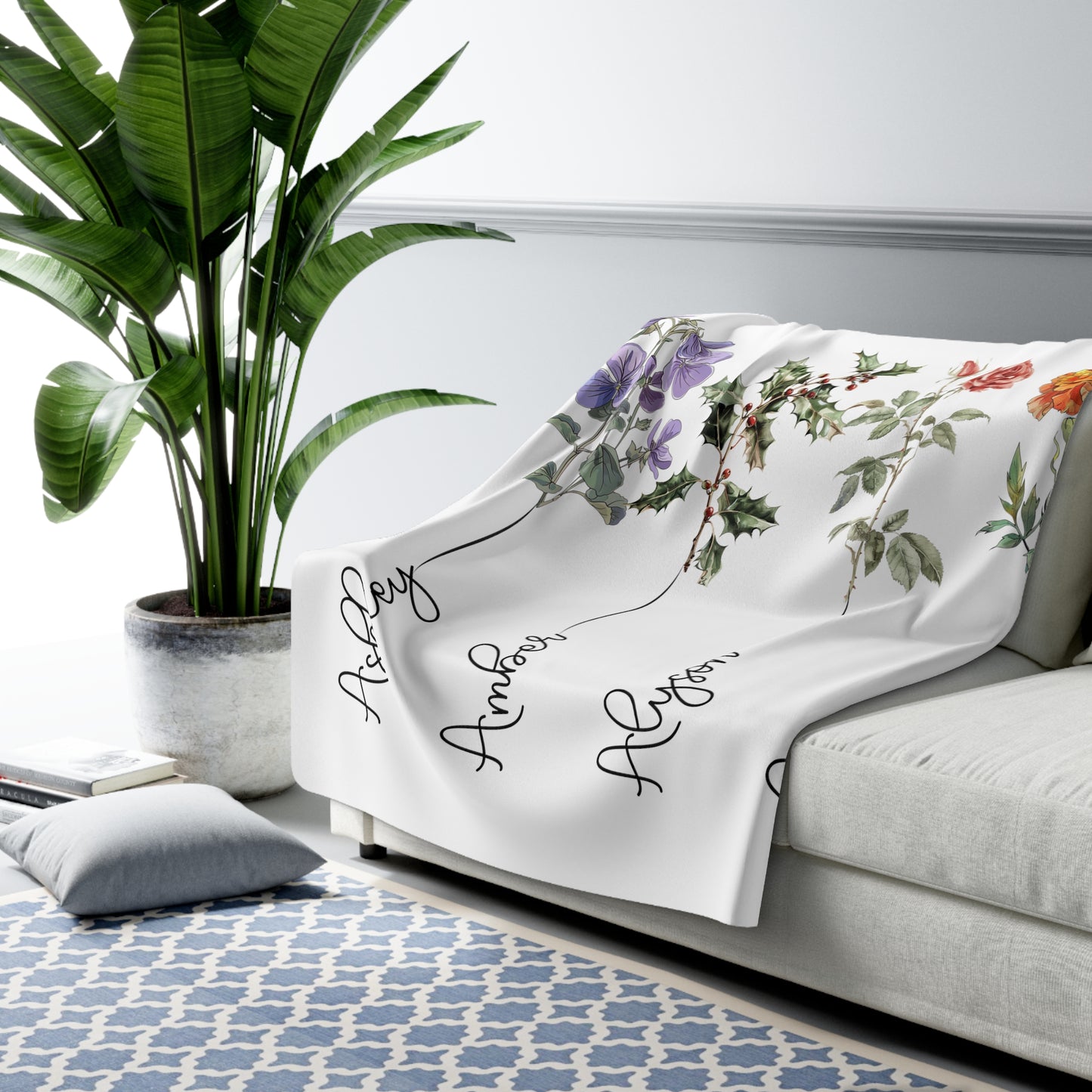 Birth Month Flower Sherpa Fleece Blanket