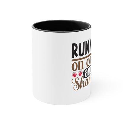 Running on Coffee and Dry Shampoo - Accent Coffee Mug, 11oz